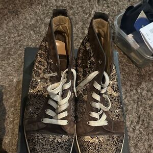 Brown and Gold High-Top Sneakers